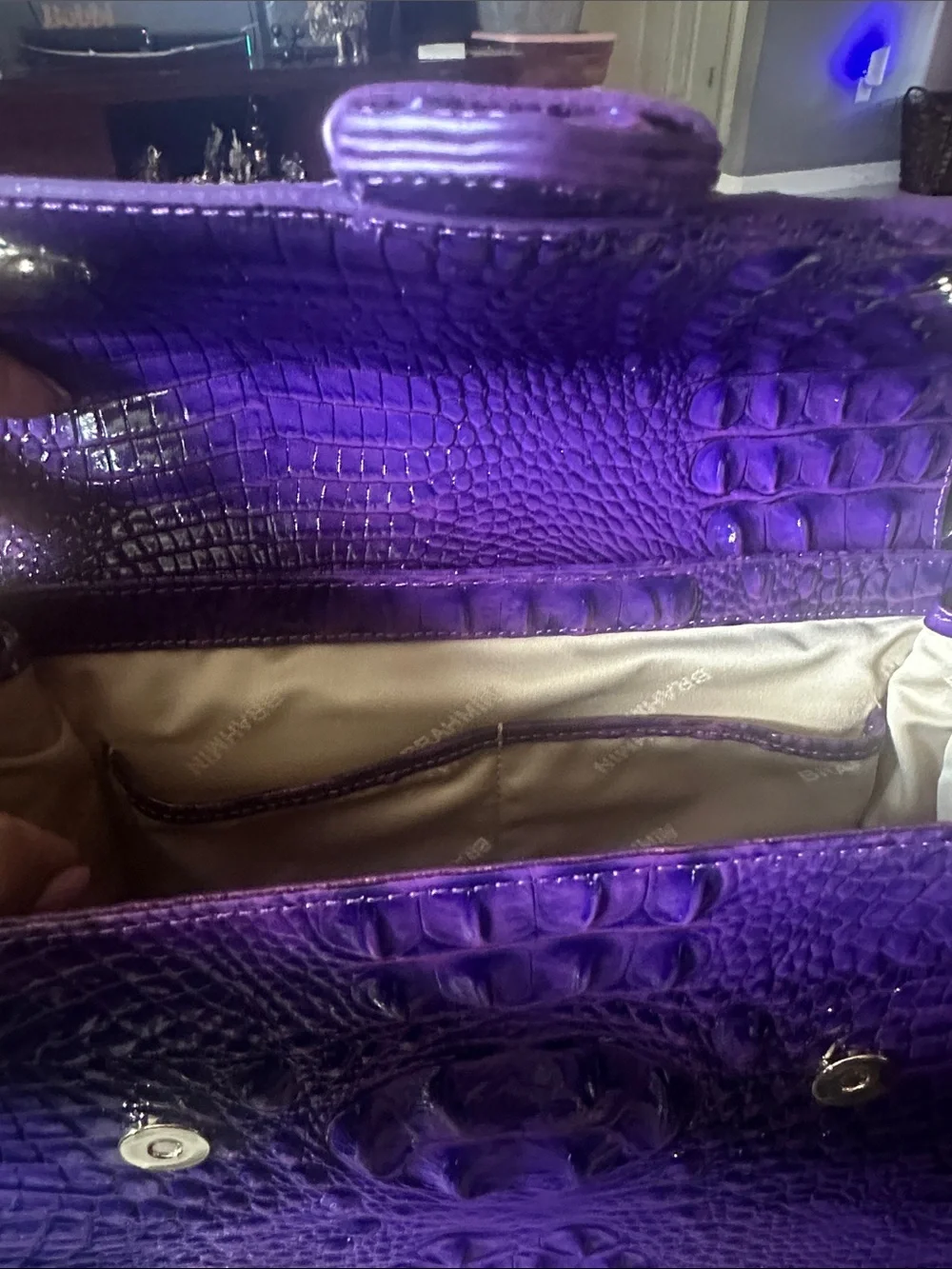 Brahmin Purple Croc-Embossed Buckle Shoulder Bag